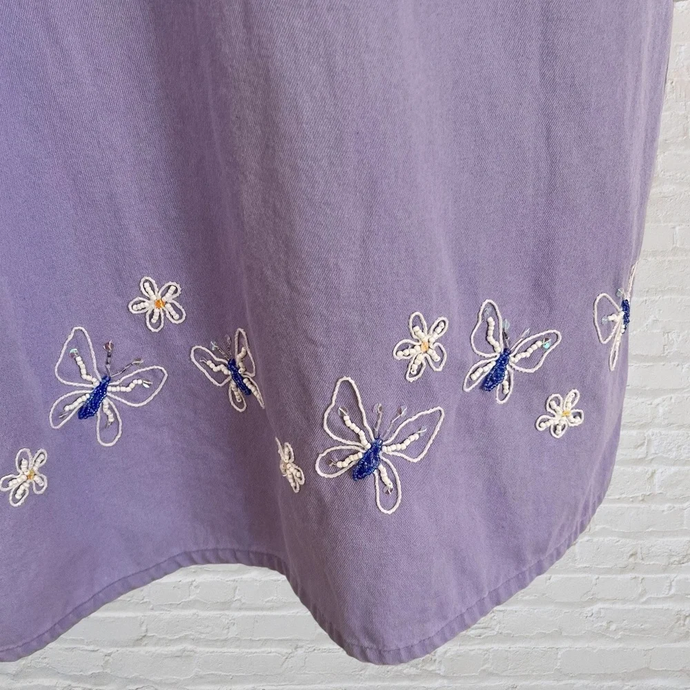 Mandal Bay Maxi Dress Med Purple Beaded Butterfly Cotton Sleeveless V-Neck EUC - Picture 5 of 7